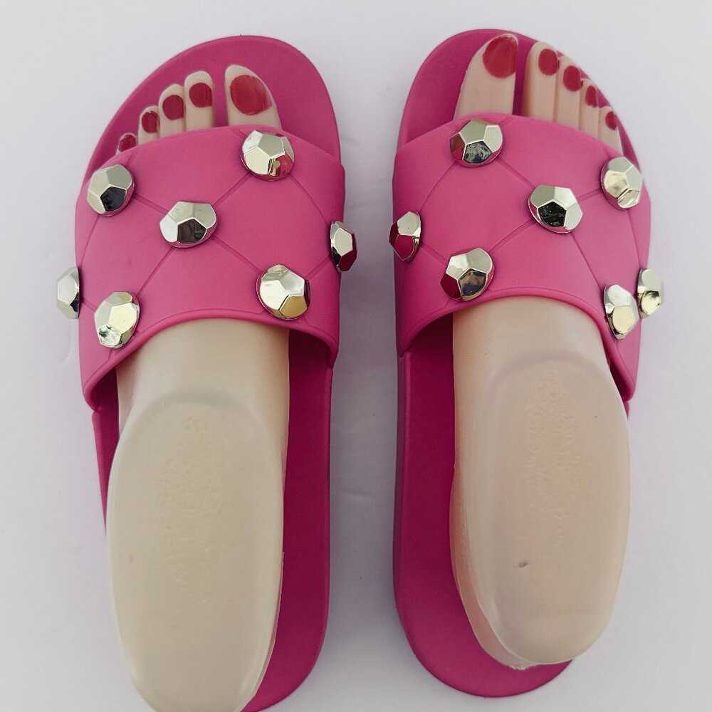 ASOS Design Women's Pink Slides Sandals US Size 8 Embellished with Gold Studs